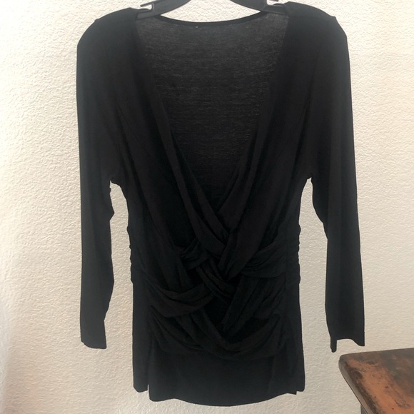 BCBGMAXAZRIA Unique Multiple Twist / Weave Front Top. Black. Size L. - Picture 3 of 7